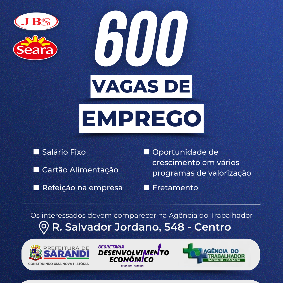 Agência do Trabalhador de Sarandi divulga 600 vagas de emprego